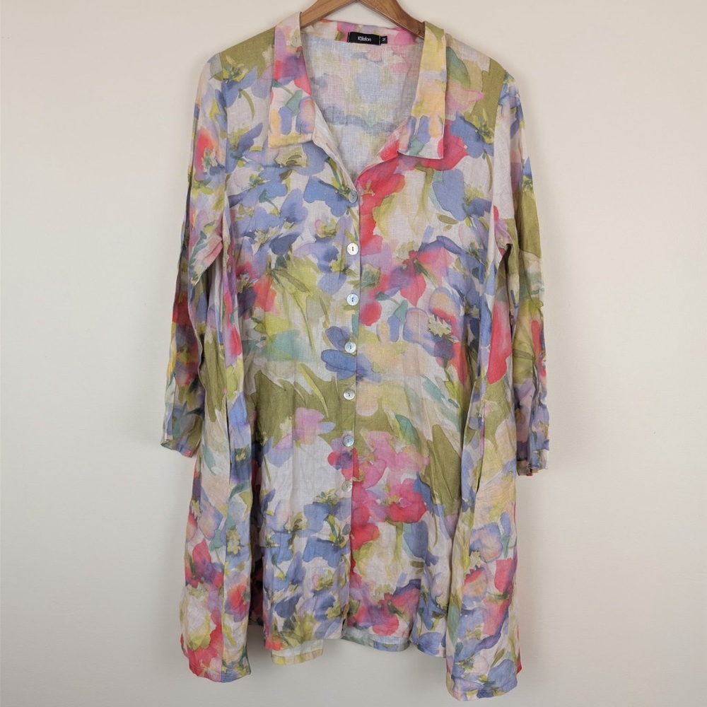 Ralston Pastel Floral Linen Button Front Dress